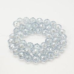 電気メッキガラスビーズセット  フルパール光沢メッキ  多面カット  ラウンド  アリスブルー  8mm  穴：1mm&nbsp;EGLA-J015-8mm-WLS29