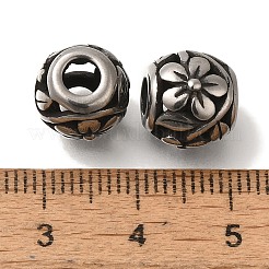 304ステンレススチールヨーロピアンビーズ  大穴ビーズ  花とロンデル  アンティークシルバー  10.5x10mm  穴：4mm&nbsp;STAS-D191-13D-AS