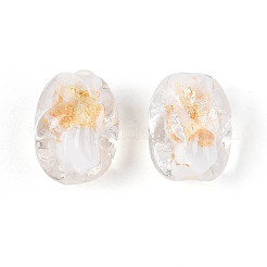 手作りのゴールド＆シルバーの箔ガラスビーズ  ナゲット  ホワイト  12.5~14x10~11x9~10mm  穴：1.2~1.4mm&nbsp;FOIL-N030-02I