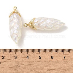 虹色の光沢メッキ樹脂ペンダント  金メッキ合金の金具が付いたキラキラ光る葉っぱのチャーム  フローラルホワイト  35x11x8mm  穴：1.6mm&nbsp;LS-RESI-C047-03B-G