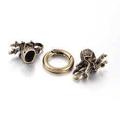 リングプッシュゲートスプリングゲートリングとチベットスタイルの合金のドラゴンヘッド  Oリング  ミックスカラー  65x25mm  内径：10x7mm&nbsp;PALLOY-E393-01