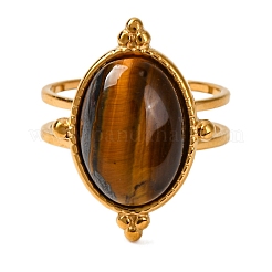 Oval Natural Tiger Eye Finger Rings&nbsp;RJEW-Q822-09G