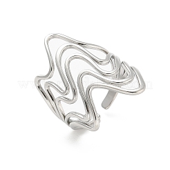 304ステンレススチール製ウェーブオープンカフリング（女性用）  ステンレス鋼色  27mm  調整可能&nbsp;RJEW-M025-01P