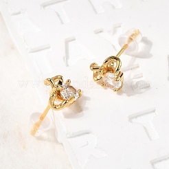 Brass Micro Pave Clear Cubic Zirconia Stud Earring&nbsp;EJEW-C158-15A-G