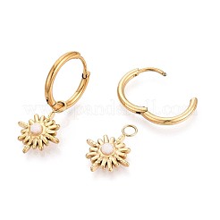 Snowflake 304 Stainless Steel White Jade Hoop Earrings&nbsp;EJEW-T047-15G