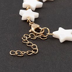 ナチュラルシェルスターリンクチェーンブレスレット  女性用304ステンレスジュエリー  ゴールドカラー  ホワイト  6-3/4インチ（17.1cm）&nbsp;BJEW-C015-02G