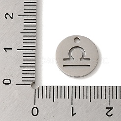 変色しない201ステンレススチールチャーム  レーザー切断  フラットラウンド、星座チャーム付き  天秤座  12x1mm  穴：1.5mm&nbsp;STAS-E217-10P-03