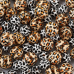 100Pcs 2 Patterns Printed Natural Wooden Beads&nbsp;WOOD-BY0001-01