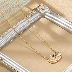 真鍮マイクロパヴェキュービックジルコニアスターオーバルペンダントネックレス  18KGP本金メッキ  カラフル  長さ19.13インチ(48.6cm)+60mmエクステンダー&nbsp;LS-NJEW-R018-04G-02