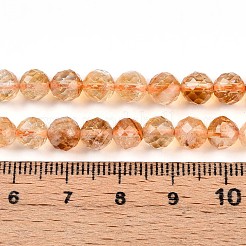 天然シトリン（加熱）ビーズ連売り  ファセット加工を施した丸型  5.6~6.5mm  穴：0.8mm  約32~33個/連  7.60~7.83''（19.3~19.9センチメートル）&nbsp;G-S345-6mm-18