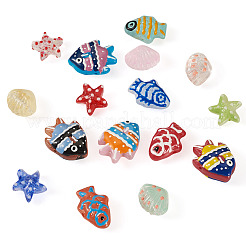 16Pcs 16 Styles Painted Glass Beads Strands&nbsp;LAMP-TA0001-81