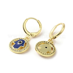 ハムサハンド リアル 18K ゴールドメッキ 真鍮 ダングル レバーバック イヤリング  エナメル質とキュービックジルコニア付き  ミッドナイトブルー  27x12mm&nbsp;EJEW-Q797-10G-03