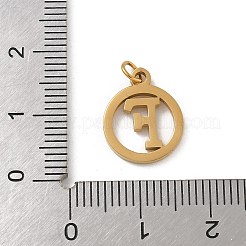 304ステンレススチールチャーム、ジャンプリング付き  ゴールドカラー  文字チャーム付きリング  文字F  14.5x12x1.5mm  穴：3mm&nbsp;LS-STAS-R001-02G-F