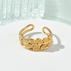 女性用304ステンレススチールカフオープンリング  葉  ゴールドカラー  9.5mm  内径：17.8mm&nbsp;RJEW-L341-02C-G
