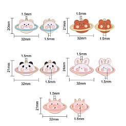25個5スタイル亜鉛合金エナメルペンダント  ライトゴールド  クマとブタとウサギとパンダ  ミックスカラー  20~24x32x1.5mm  穴：1.5mm  5個/スタイル&nbsp;ENAM-CJ0001-104