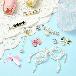 鉄の靴飾り  ABSプラスチックパール＆合金＆布製取り外し可能な靴バックルクリップ付き  ゴールドカラー  3x21x1mm  38個/セット&nbsp;AJEW-CJC0019-01G