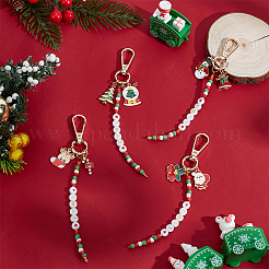 4Pcs 4 Styles Christmas Glass Seed & Alloy Enamel Pendant Decorations&nbsp;HJEW-SP0001-47