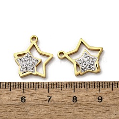304ステンレススチール粘土ラインストーンペンダント  スター  イオンプレーティング（ip）  ゴールドカラー  17.5x16x2.5mm  穴：1.8mm&nbsp;STAS-P406-17F-G