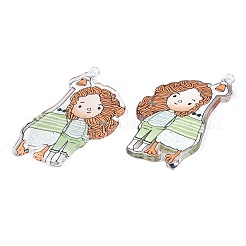 透明プリントアクリルビッグペンダント  女の子とガチョウ  ゴールデンロッド  73.5x43x3.5mm  穴：2mm&nbsp;OACR-N133-007