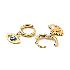 エナメル ホースアイ ダングル フープ イヤリング  女性用金メッキ 304 ステンレススチールジュエリー  ブルー  22mm  ピン：1mm&nbsp;STAS-E162-06G
