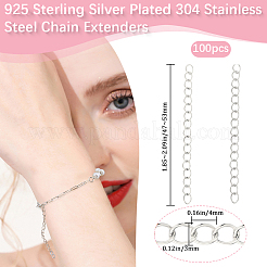 304ステンレススチールチェーンエクステンダー100個  銀  47~53x3mm&nbsp;STAS-BBC0008-74