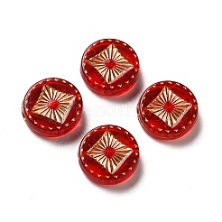透明めっきアクリルビーズ  ゴールドライン入り  フラットラウンド  レッド  15~15.5x4.5mm  穴：1.5~1.8mm  約606個/500g&nbsp;OACR-L013-034A