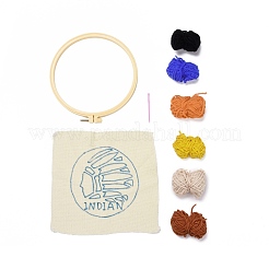 インドのパンチ刺繡用品キット  取扱説明書付き  無垢材の刺繡フレーム  プラスチック針  生地と7色の糸  ミックスカラー  16~235x1.3~235x1~9mm&nbsp;DIY-H155-04