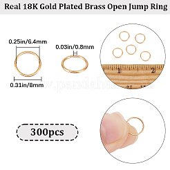 300 個真鍮オープン丸カン  長持ちメッキ  ラウンド  18KGP本金メッキ  20ゲージ  8x0.8mm  内径：6.4mm&nbsp;KK-BBC0008-72A