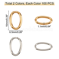 200個 2色 304ステンレススチール オープン丸カン  オーバル  ゴールデン·ステンレス鋼色  10x6.5x1.1mm&nbsp;STAS-DC0005-86