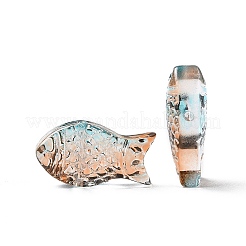 透明なスプレー塗装ガラスビーズ  魚  オレンジ  15x8x5mm  穴：1mm&nbsp;GLAA-I050-10D