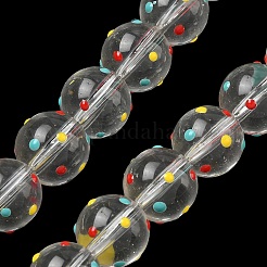 透明ガラスエナメルビーズ連売り  手描きのビーズ  水玉模様の丸い  カラフル  12mm  穴：1.6mm  約30個/連  13.39''（34センチメートル）&nbsp;LAMP-A001-B01