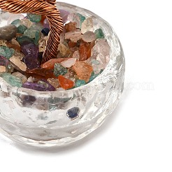 天然の黄色のクォーツチップ生命の木の装飾  銅線と宝石チップが入ったガラスベース  風水エネルギーストーンギフト、自宅、オフィス、デスクトップの装飾用  40x75mm&nbsp;DJEW-Q010-01A