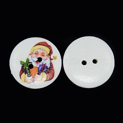 祝日モチーフボタン  ウッドボタンクリスマスのための2 穴の染めフラットラウンドプリント木製の縫製ボタン  レッド  13x4mm  穴：1.5mm&nbsp;BUTT-P001-13mm-05