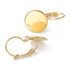 304ステンレススチールフレンチフックピアス金具  カボションカットのフラットラウンドセッティング付き  18KGP本金メッキ  22x12x11.5mm  ピン：0.8mm&nbsp;X-KK-H152-08B-G