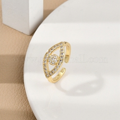Rack Plating Brass Micro Pave Clear Cubic Zirconia Cuff Finger Rings for Women&nbsp;RJEW-M028-72G