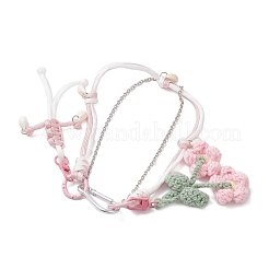 Crochet Puff Flower & Polyester Ropes & Pendant Decorations&nbsp;HJEW-JM04395-01