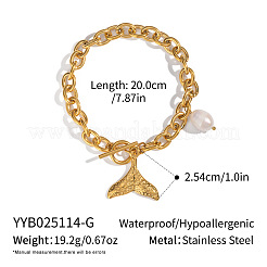 304 Stainless Steel Ocean Holiday Fish Tail Charm Bracelets with Natural Freshwater Pearl and OT Clasps&nbsp;TD7743-1