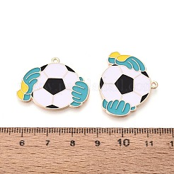 合金エナメルチャーム  グローブチャーム付きサッカーボール  ゴールドカラー  カラフル  24x30x1mm  穴：1.2mm&nbsp;ENAM-T025-01G-04