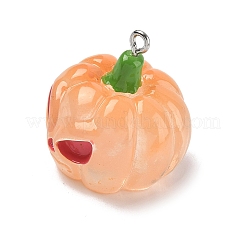 ハロウィン透明樹脂ペンダント  プラチナ鉄フープ付き  カボチャ  26x25x25.5mm  穴：2mm&nbsp;CRES-B024-01P-04