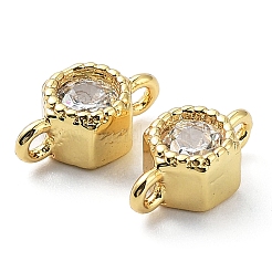 Rack Plating Brass Pave Clear Cubic Zirconia Connector Charms&nbsp;KK-C035-02G