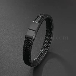 男性用編み込み合成皮革コードバングル  合金磁性クラスプ付  ガンメタ色  8-1/4インチ（21cm）&nbsp;WGDB0D2-01