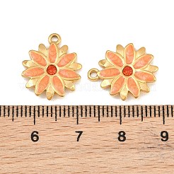 304ステンレススチールエナメルペンダント  花のチャーム  ラインストーン付き  イオンプレーティング（ip）  18KGP本金メッキ  オレンジ  16.5x14x1.5mm  穴：1.5mm&nbsp;SA-CBADC81-09G-05
