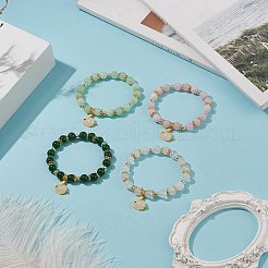 女性のためのガラスのウサギのチャームを持つ天然宝石ビーズ ストレッチ ブレスレット  内径：2インチ（5.1cm）&nbsp;BJEW-JB09093