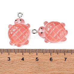 グラデーションカラーと光沢のある不透明樹脂ペンダント  暗闇で光る  カメ  鮭色  26x16x7mm  穴：2mm&nbsp;RESI-S011-01D