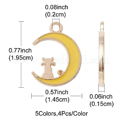 20本5色合金エナメルペンダント  ライトゴールド  月と猫のチャーム  ミックスカラー  19.5x14.5x1.5mm  穴：2mm  4個/カラー&nbsp;ENAM-YW0002-77