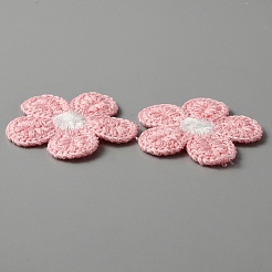 5枚の花びらの花の形のツートーンのかぎ針編みのアップリケ  バッグ用ポリエステル糸編み刺繍装飾  衣類  ヘッドバンド  帽子  枕  ピンク  50x50x3mm&nbsp;DIY-WH0399-61A