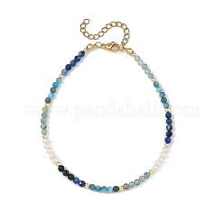 Gradient Faceted Round Natural Mixed Stone & Potato Natural Pearl Beaded Anklets&nbsp;AJEW-AN00873-03