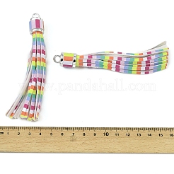 PUレザーのタッセルペンダントの飾り  ccbプラスチックコードエンド付き  プラチナ  カラフル  110x14mm  穴：4.5mm&nbsp;FIND-K027-01P-01