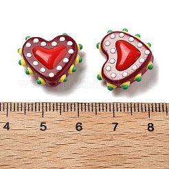 ベーキングペイント ガラス でこぼこビーズ ハート  エナメル  暗赤色  16~17x18x7mm  穴：1.2mm&nbsp;LAMP-V001-07G