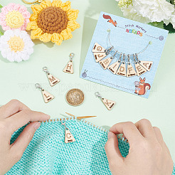 13Pcs 13 Style Triangle with Letter L~M Wood Pendant Locking Stitch Markers&nbsp;HJEW-AB00640